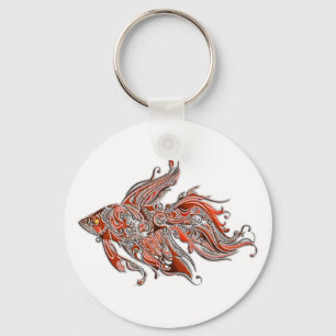 Orange and Rust Swirly Fantail Goldfish Key Ring