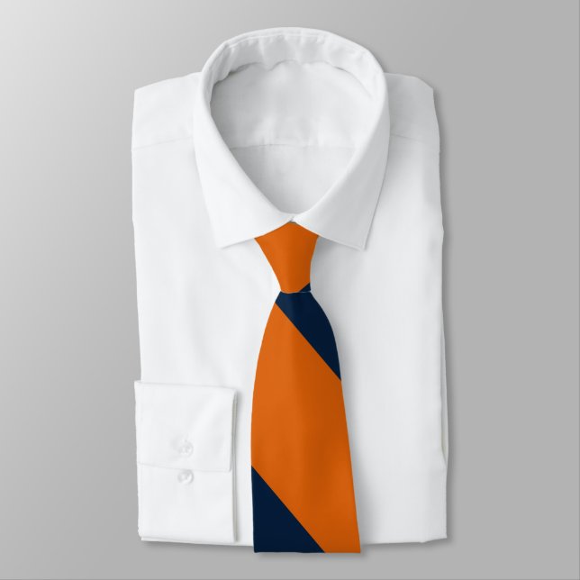 Orange and Shy Blue Broad University Stripe Tie (Tied)