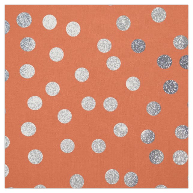 Orange and Silver Glitter City Dots Fabric (Swatch)