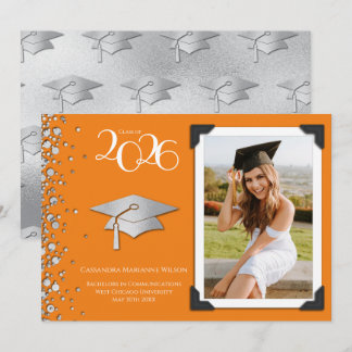 Orange and Silver Graduation Announcement Photo