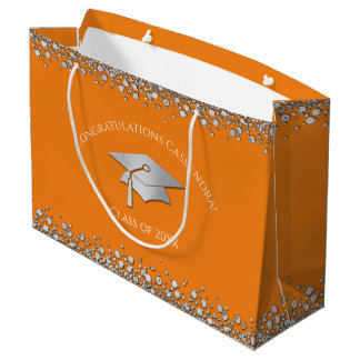 Orange and Silver Graduation Large Gift Bag