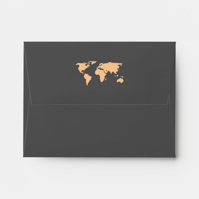 Orange and Smoky Grey | World Map Wedding RSVP Envelope (Back (Top Flap))