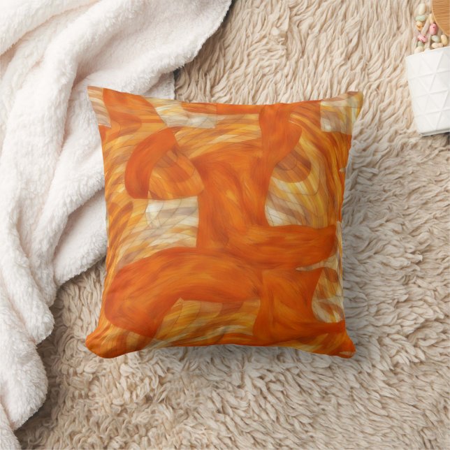Orange and Tan Abstract Art Throw Pillow (Blanket)