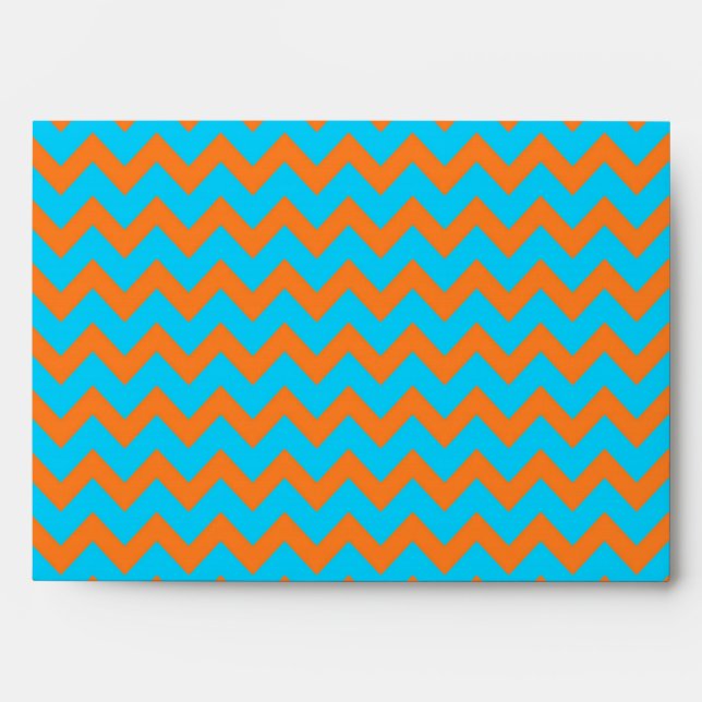 Orange and Teal Blue Chevron Pattern Envelope (Front)