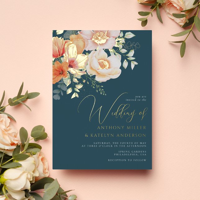 Orange and Teal Blue Spring Peach Floral Wedding (Creator Uploaded)