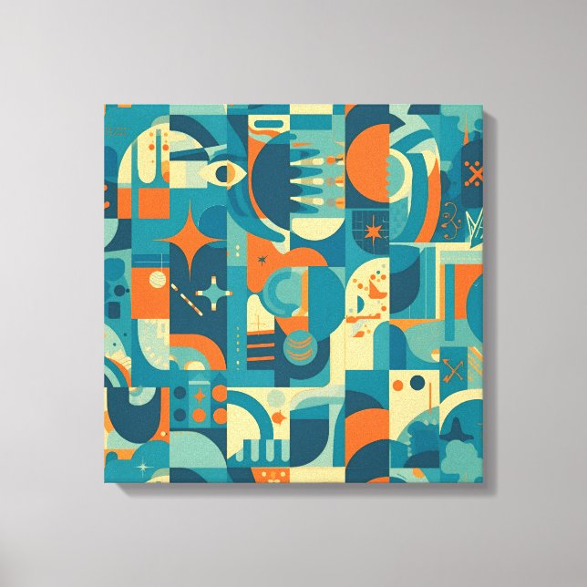 Orange and Teal Geometric Abstract Canvas Print (Front)
