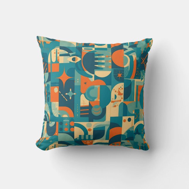 Orange and Teal Geometric Abstract Cushion (Front)