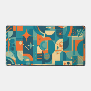 Orange and Teal Geometric Abstract Desk Mat
