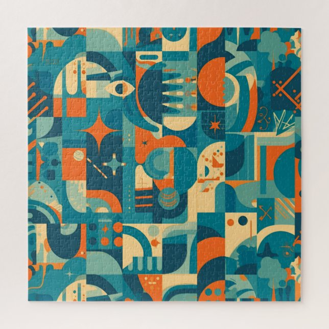 Orange and Teal Geometric Abstract Jigsaw Puzzle (Vertical)