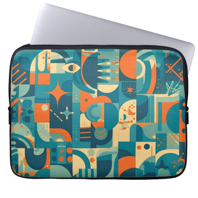 Orange and Teal Geometric Abstract Laptop Sleeve (Front)