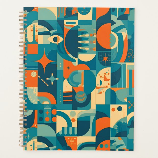 Orange and Teal Geometric Abstract Planner (Front)