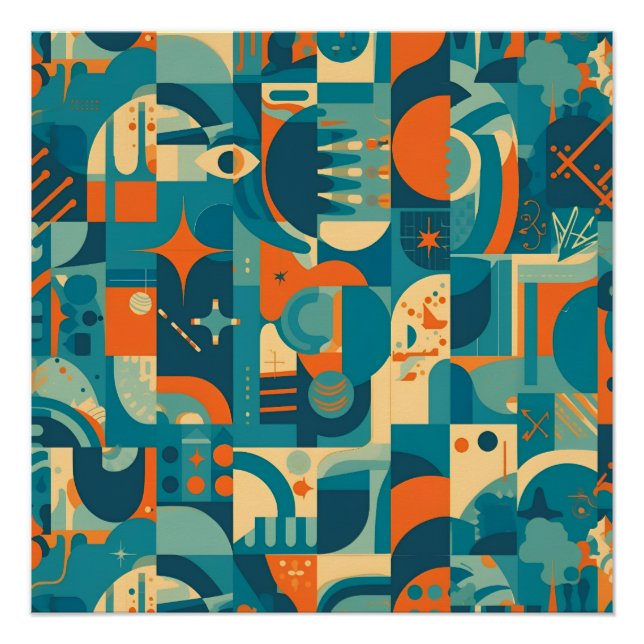 Orange and Teal Geometric Abstract Poster (Front)