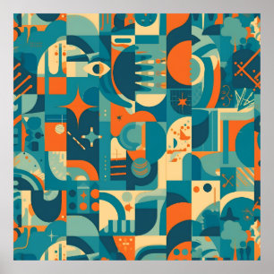 Orange and Teal Geometric Abstract Poster
