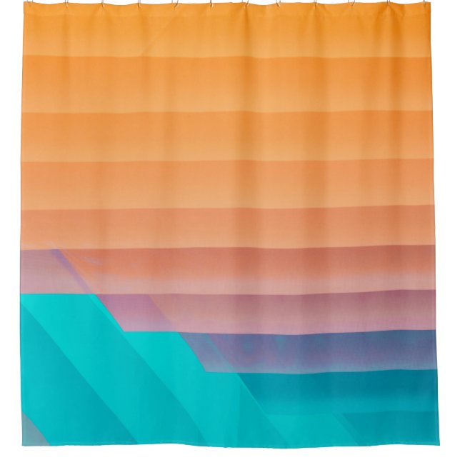 Orange and teal illustration shower curtain (Front)