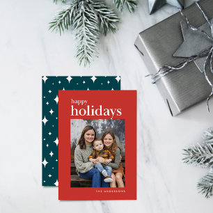 Orange and Teal Serif Happy Holidays Photo Holiday Card