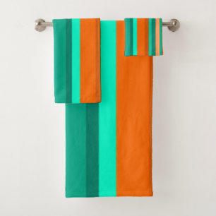 Orange and Teal Stripes Bath Towel Set