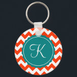 Orange and Teal Zig Zag Custom Initial Key Ring<br><div class="desc">Modern orange chevron pattern with a pop of retro teal.  Personalise with initial.</div>