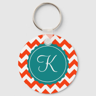 Orange and Teal Zig Zag Custom Initial Key Ring