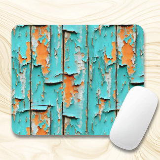 Orange and Turquoise Blue Weathered Wood Mouse Pad