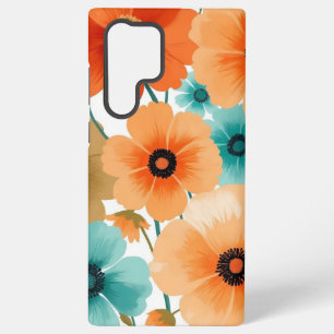 Orange and Turquoise Floral Design Black Centers Samsung Galaxy Case
