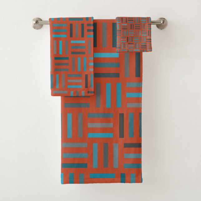 Orange and turquoise Geometric Bath Towel Set (Insitu)
