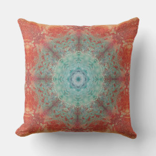 Orange and Turquoise Mandala Intricate Abstract Cushion