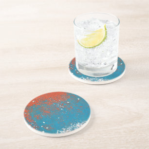 Orange and Turquoise Paint Abstract Coaster