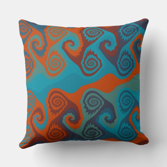 Orange and Turquoise Swirl abstract Cushion (Back)