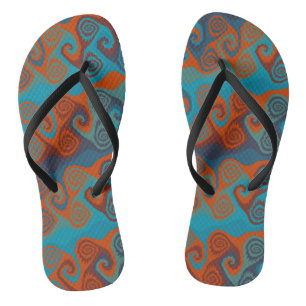 Orange and Turquoise Swirl abstract Jandals
