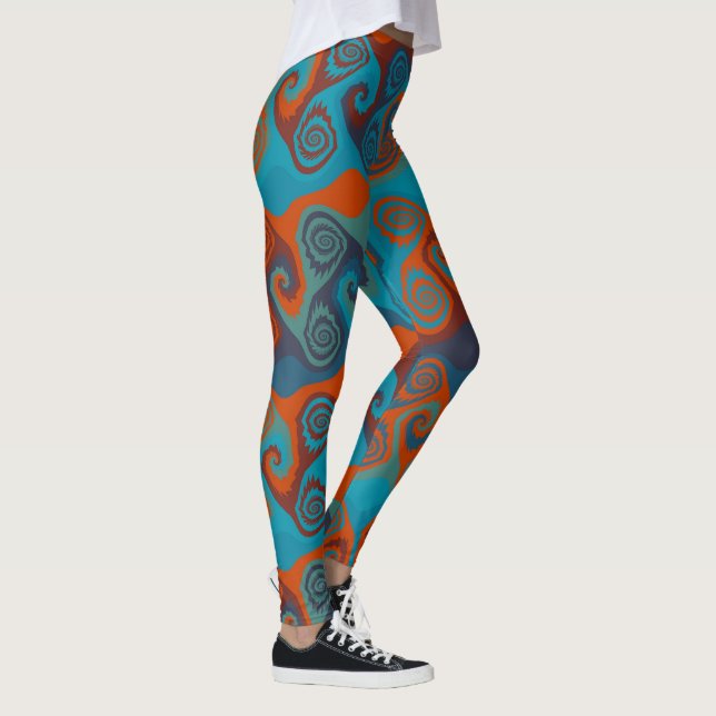 Orange and Turquoise Swirl abstract Leggings (Right)