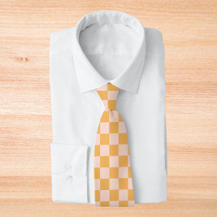 Orange and Unbleached Silk Checkerboard Tie