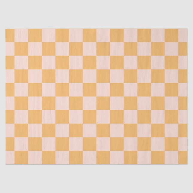 Orange and Unbleached Silk Chequerboard Tissue Paper (Front)