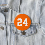 Orange and White Athlete Jersey Number 7.5 Cm Round Badge<br><div class="desc">Cheer on your favourite sports team, football player or just show off your school pride with a custom personalised spirit button! Personalise with a player's jersey number or other custom text. Perfect for football, basketball, baseball and soccer games! Create custom pins for the whole team, cheerleaders, parents and siblings to...</div>