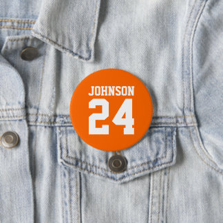 Orange and White Athlete Name Jersey Number 7.5 Cm Round Badge
