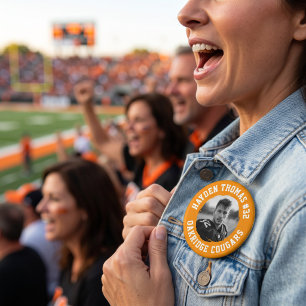 Orange and White Athlete Name Jersey Number Photo 7.5 Cm Round Badge