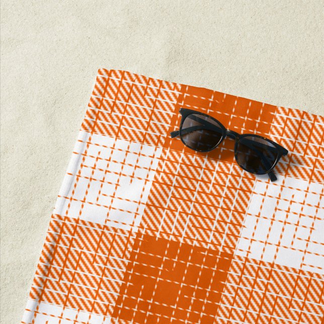 Orange and White Bold Checkered Plaid Design  Beach Towel (Creator Uploaded)