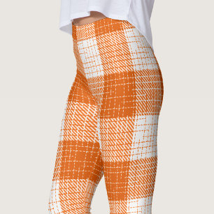 Orange and White Bold Checkered Plaid Design Leggings
