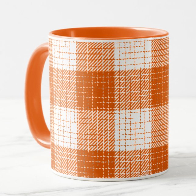 Orange and White Bold Checkered Plaid Design  Mug (Creator Uploaded)