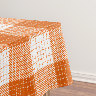 Orange and White Bold Checkered Plaid Design  Tablecloth