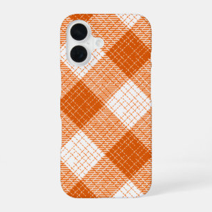 Orange and White Bold Chequered Plaid Design iPhone 16 Case
