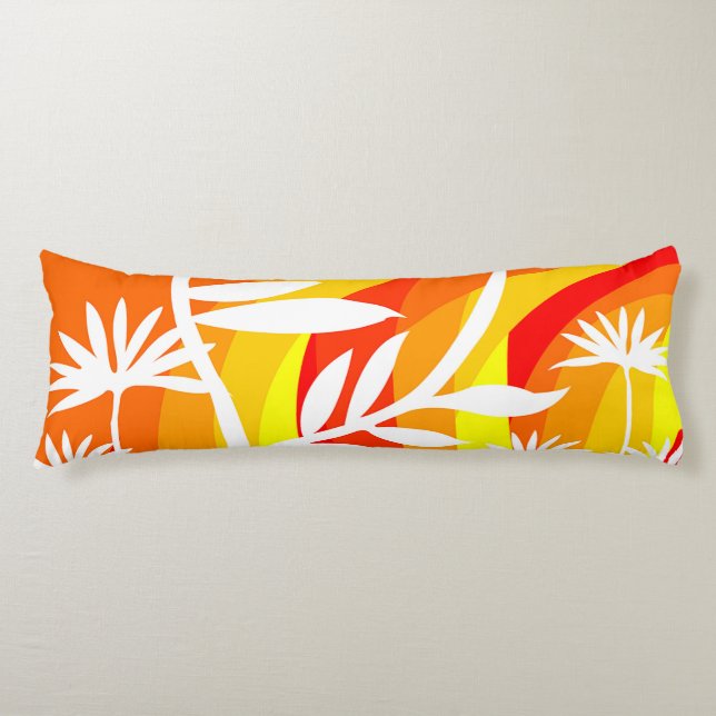 Orange and White Botanical Illustration Body Cushion (Front)
