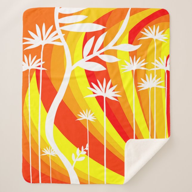 Orange and White Botanical Illustration  Sherpa Blanket (Front)