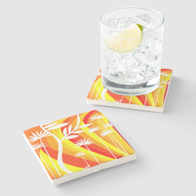 Orange and White Botanical Illustration  Stone Coaster (Side)