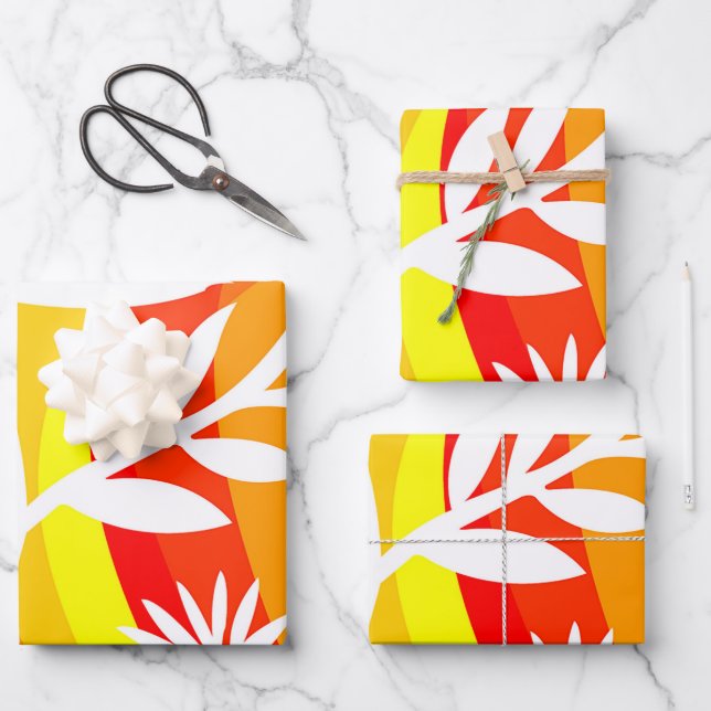 Orange and White Botanical Wrapping Paper Sheet (Front)