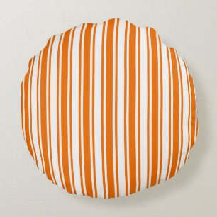 Orange and white candy stripes round cushion