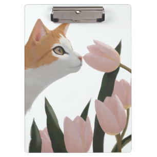 Orange and White Cat Floral Design Clipboard