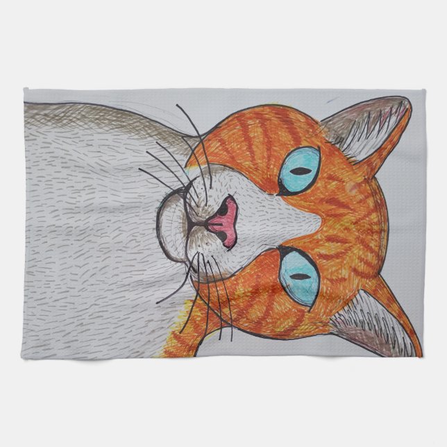 Orange and white cat Kitchen Towels (Horizontal)