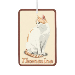 Orange and White Cat Personalised  Car Air Freshener