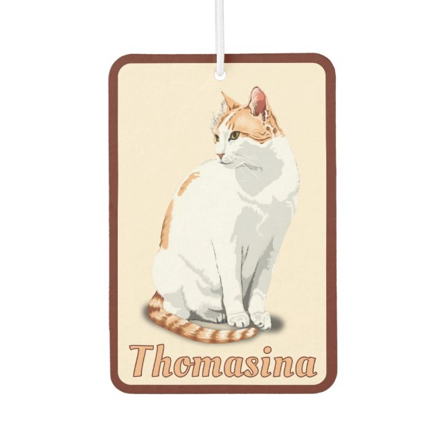 Orange and White Cat Personalised  Car Air Freshener (Front)