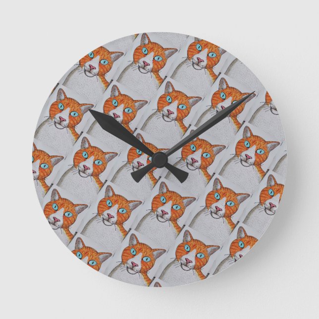 orange and white Cat Wall Clock (Front)